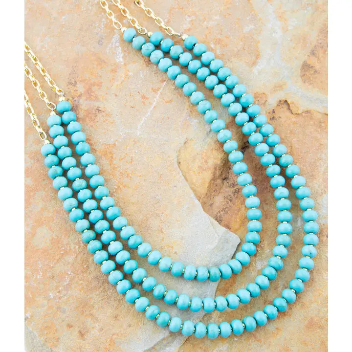 Blue Turquoise Magnesite Golden Necklace - Brazos Avenue Market 