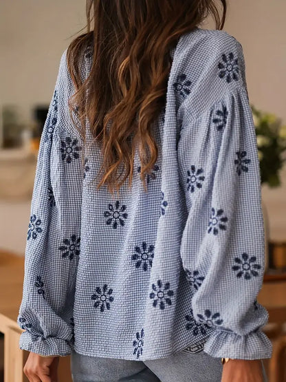 Casual Collar Striped Embroidered Shirt - Brazos Avenue Market 