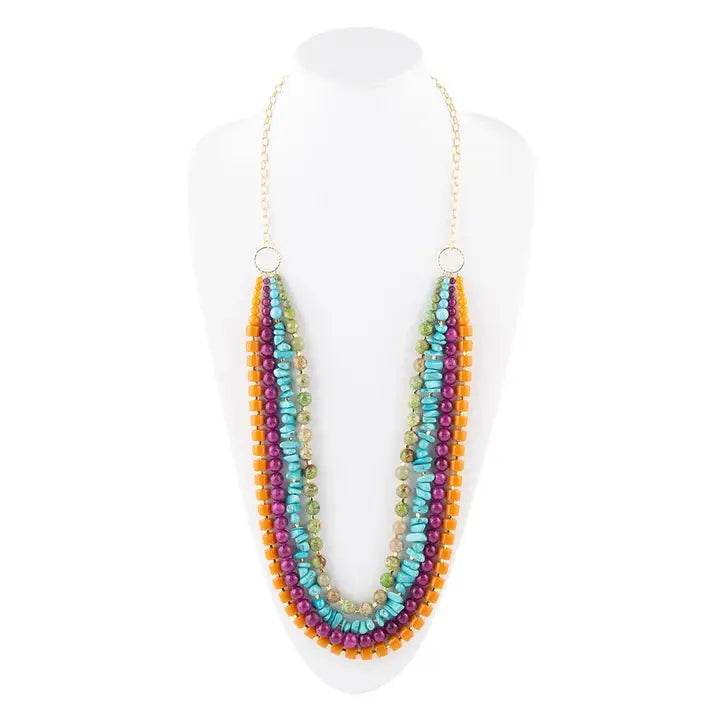 Bogota Mult-Stone Long Statement Necklace - Brazos Avenue Market 