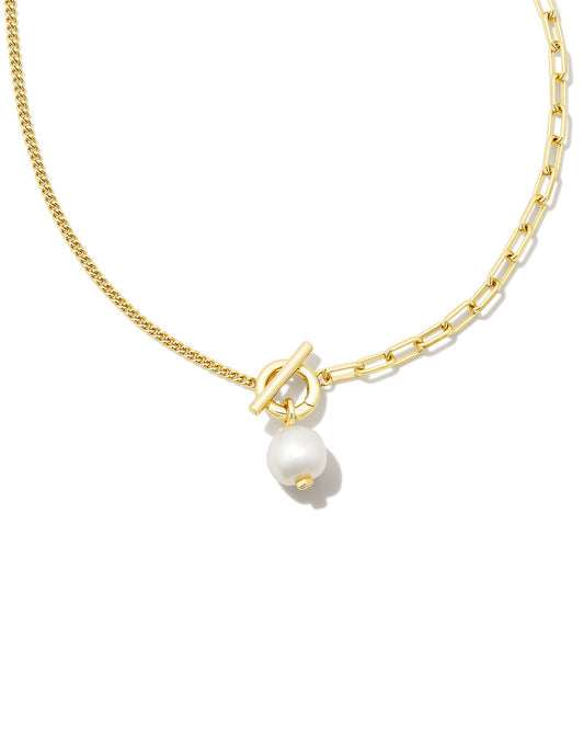 LEIGHTON PEARL CHAIN NECKLACE GOLD WHITE PEARL - Brazos Avenue Market 