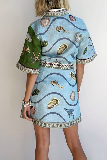 Printed Linen Mini Shirt Dress