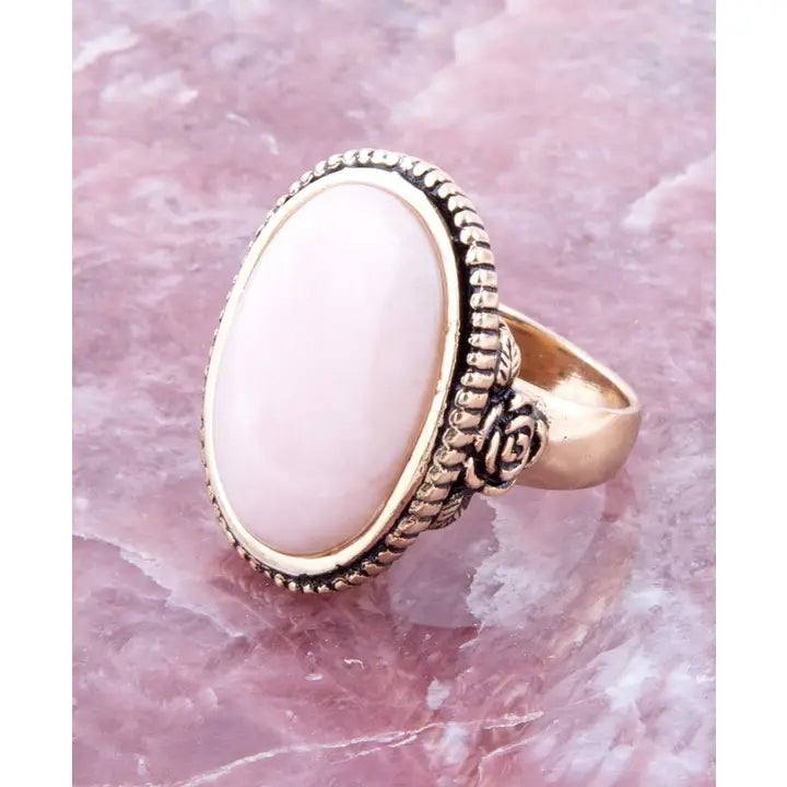 Rosie Pink Opal and Golden Bronze Ring Size 9