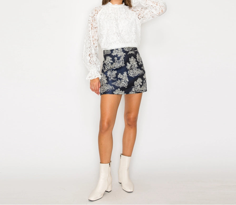 Toile Jacquard Pattern Mini Skirt