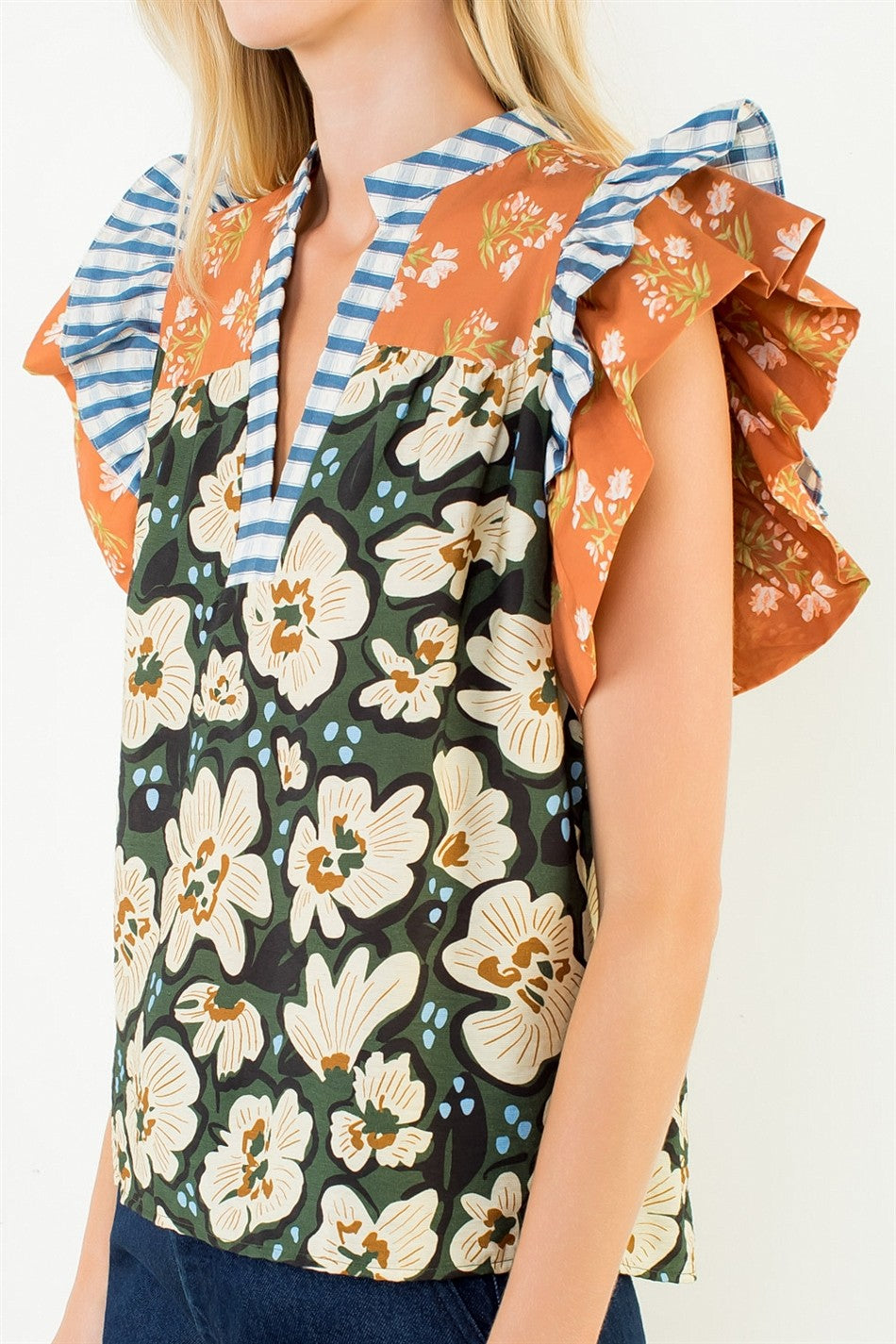 Flutter Sleeve Multi Print Top
