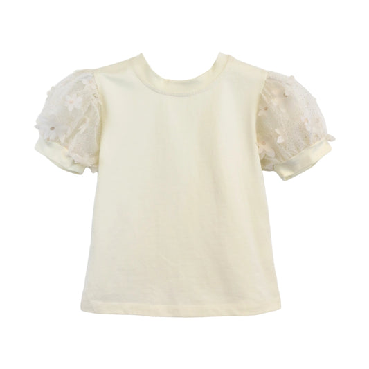 Beige Top With Floral Puff Sleeves - Brazos Avenue Market 