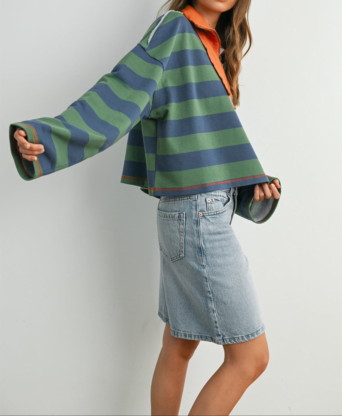 Striped Quarter-Zip Contrast Collar Sweatshirt