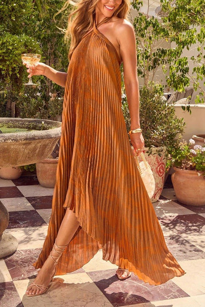 Halter Neck Pleated Maxi Dress - Brazos Avenue Market 