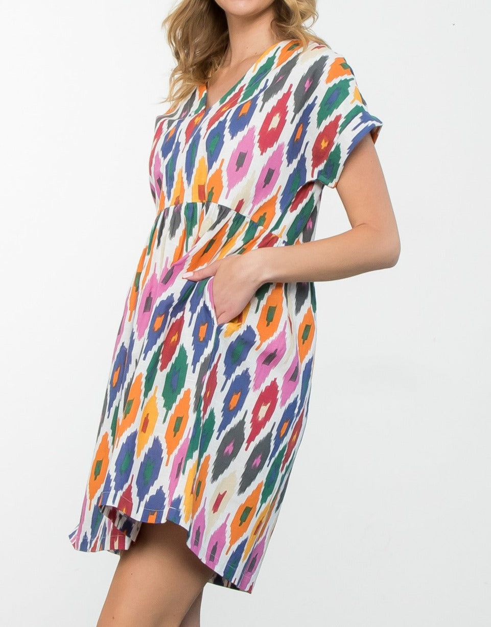 Short Sleeve Multi Color Pattern Dress - Brazos Avenue Market 