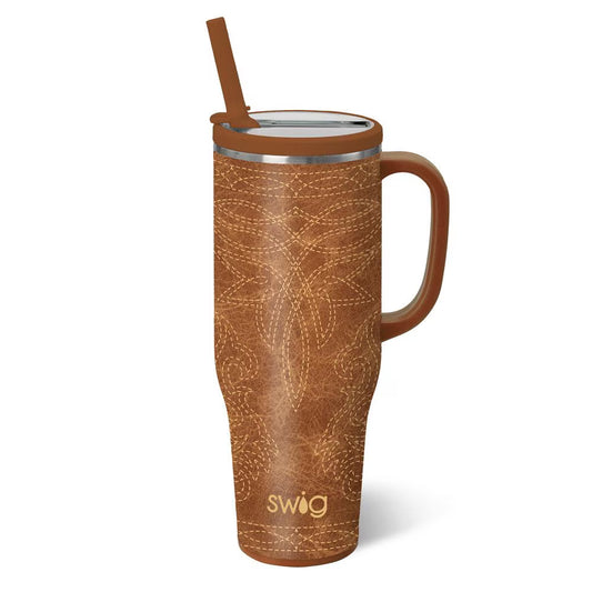 Saddle Stitch Cognac Mega Mug 40oz - Brazos Avenue Market 