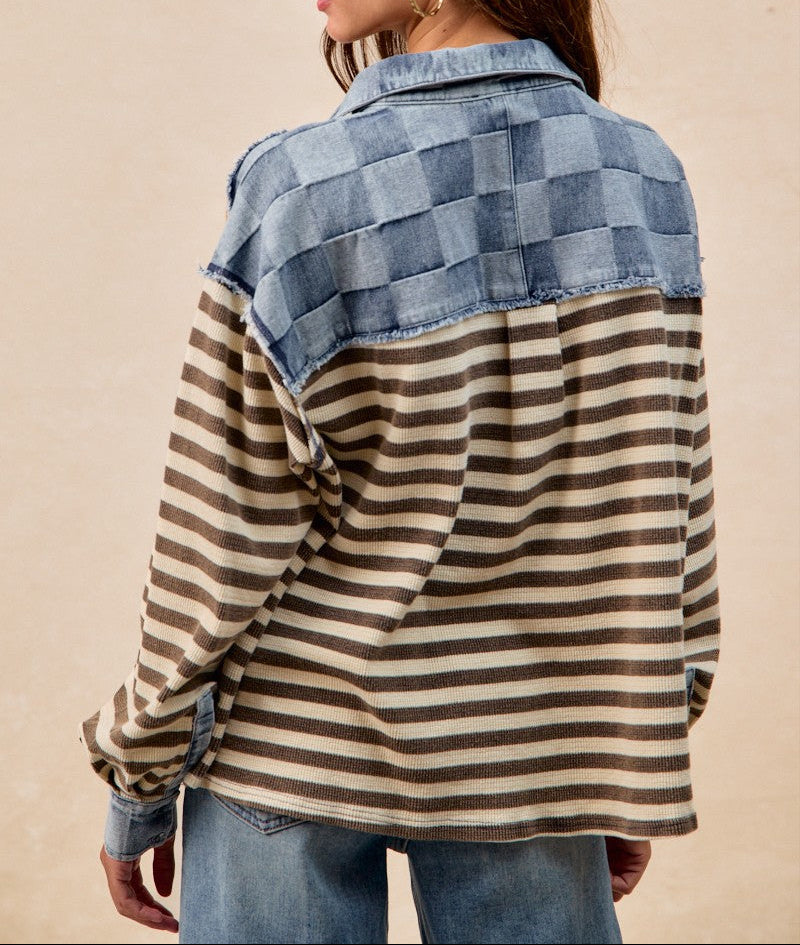 Mixed Pattern Long Sleeve Top