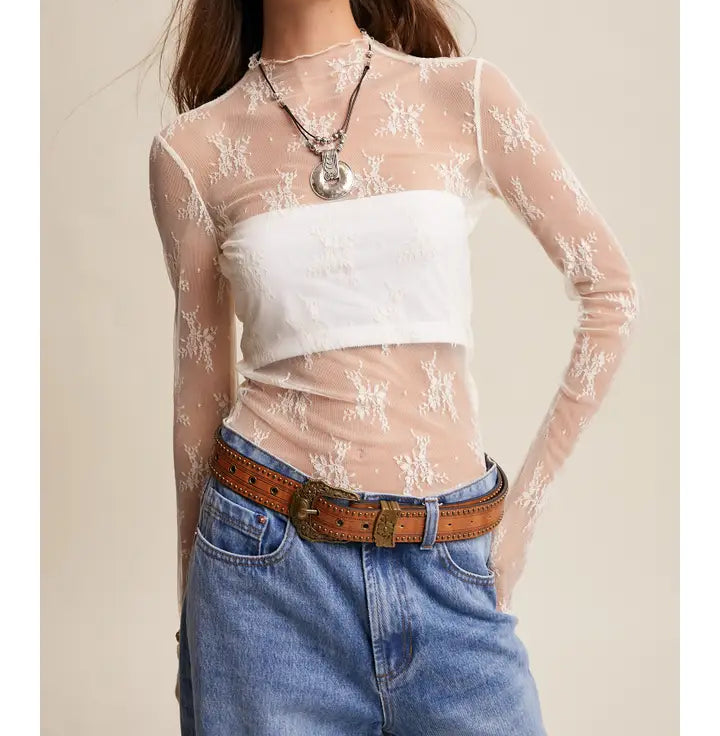 Sheer Lace Long-Sleeve Top