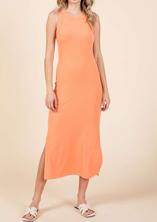 Rib Knit Maxi Dress - Apricot - Brazos Avenue Market 
