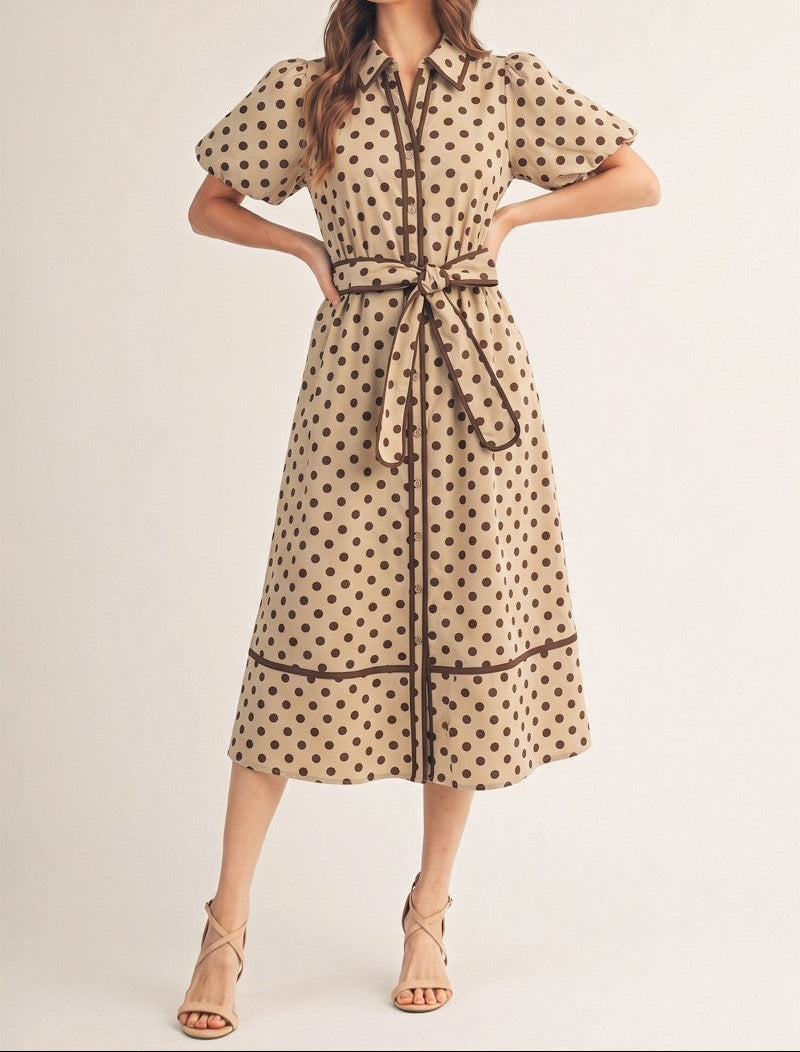 Taupe & Brown Polka Dot Dress - Brazos Avenue Market 