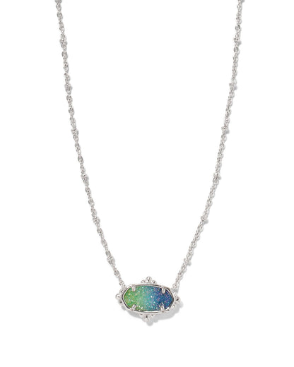 Elisa Silver Petal Framed Short Pendant Necklace in Aqua Ombre Drusy