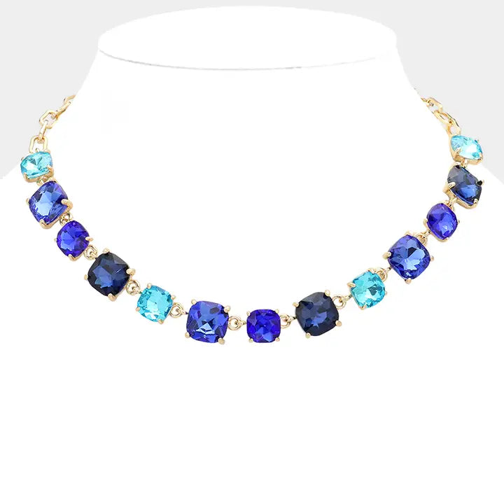 Cushion Square Stone Link Evening Necklace - Brazos Avenue Market 