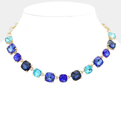Cushion Square Stone Link Evening Necklace - Brazos Avenue Market 