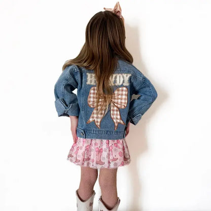 Howdy Gingham Bow Patch Denim Jacket - Brazos Avenue Market 