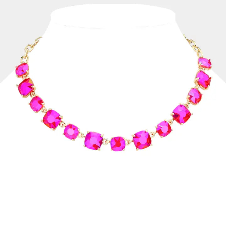 Cushion Square Stone Link Evening Necklace - Brazos Avenue Market 