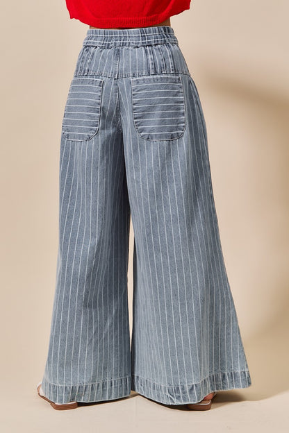 Stripe Denim Wide Leg Jeans With Button Closure - Brazos Avenue Market 