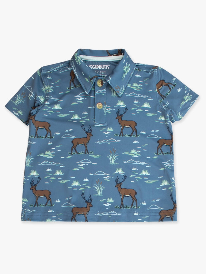 Boys Deer Antler Adventure Knit Short Sleeve Performance Polo - Brazos Avenue Market 