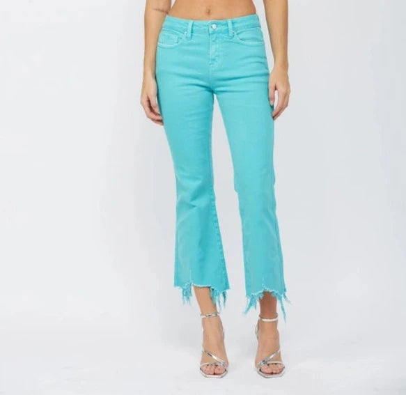 High Rise Crop Flare - Turquoise - Brazos Avenue Market 