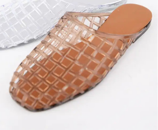 Transparent Woven Jelly Mule Flats