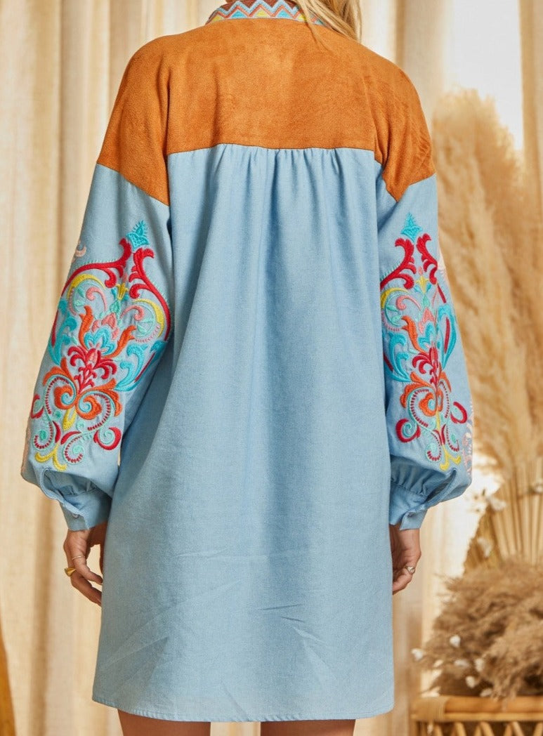Denim Dress With Colorful Embroidery