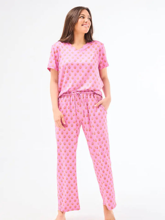 Women's Alli Pajama Pants Set Floral Foulard Pink - Brazos Avenue Market 