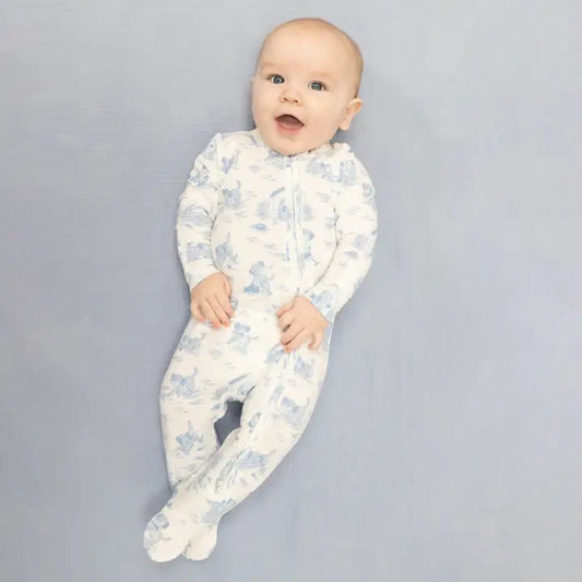 Puppy Toile Blue - 2 Way Zipper Footie - Brazos Avenue Market 