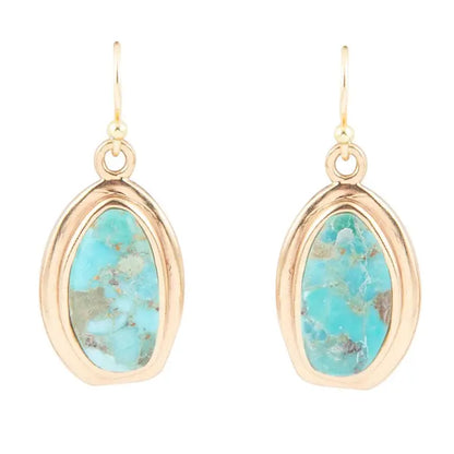 Genuine Blue Turquoise Golden Drop Earrings - Brazos Avenue Market 