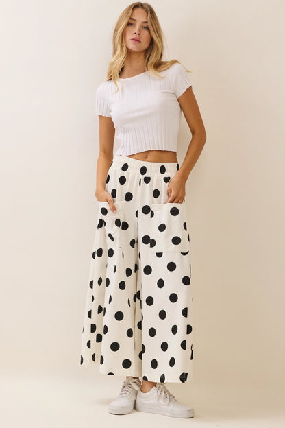 White Polka Dot Pull-On Pants