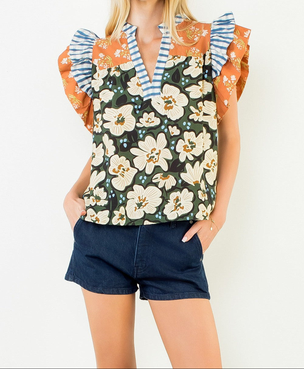 Flutter Sleeve Multi Print Top