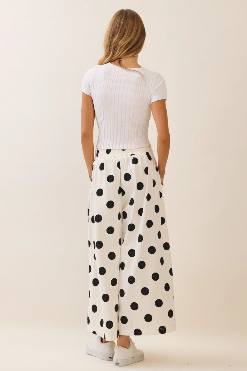 White Polka Dot Pull-On Pants