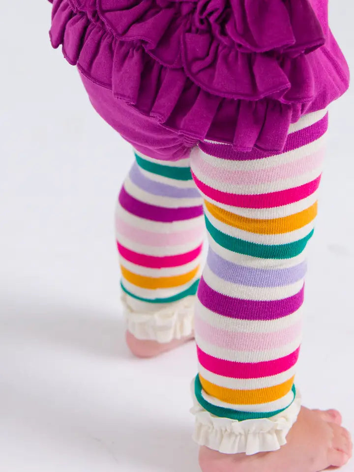 Girls Colorful Rainbow Stripe Patterned Footless Ruffle Tights - Brazos Avenue Market 
