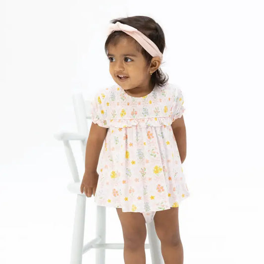 Spring Blooms Bow Trellis - Smocked Ruffle Bubble with Skirt - Brazos Avenue Market 