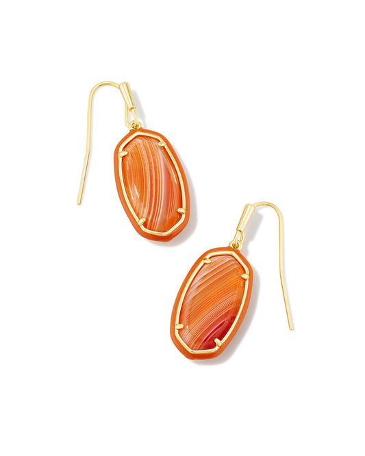 Dani Gold Enamel Framed Drop Earrings in Orange Banded Agate