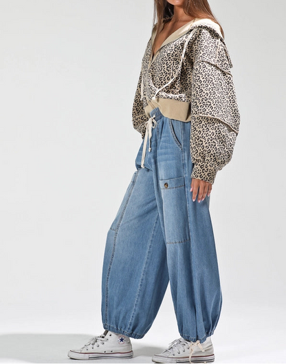 Leopard Print Contrast Rib Jacket - Brazos Avenue Market 