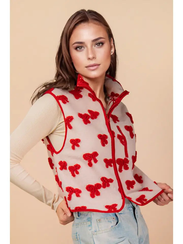 Textured Bow Vest - Brazos Avenue Market 