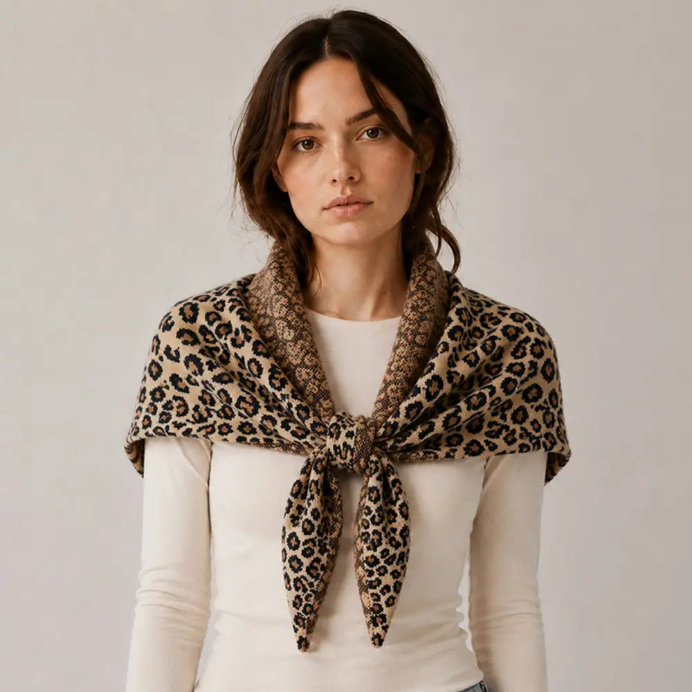 Leopard Print Triangle Scarf Wrap - Brazos Avenue Market 
