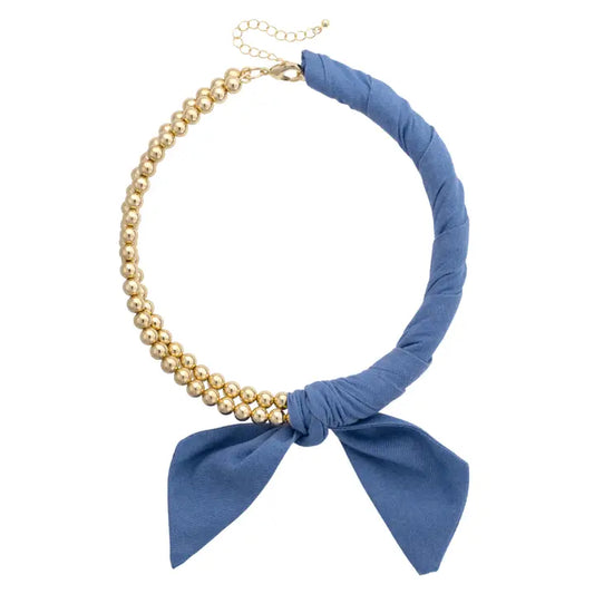 Bianca Denim Ball Bead Scarf Necklace - Brazos Avenue Market 