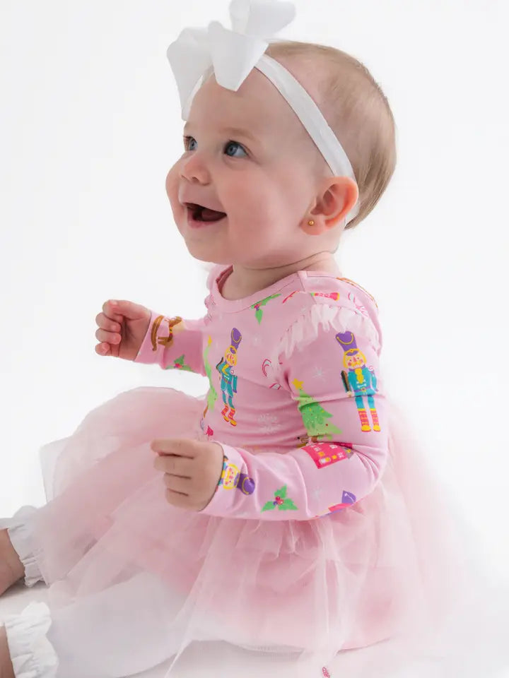 Baby Girls Sugarplum Dreams Flutter Tulle Long Sleeve Twirl Romper - Brazos Avenue Market 