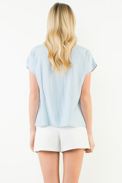 Embroidered Stripe V-neck Top - Brazos Avenue Market 