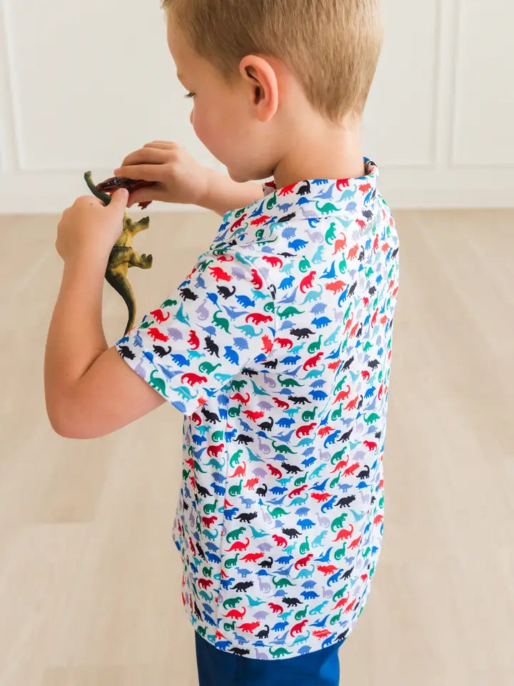 Boys Dino Roar Knit Short Sleeve Performance Polo - Brazos Avenue Market 
