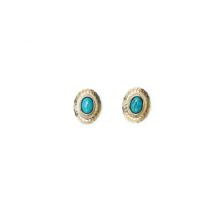 Gold Floral Concho Stud Earrings with Turquoise - Brazos Avenue Market 