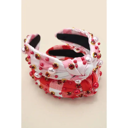 Plaid Beaded Wide Knotted Headband