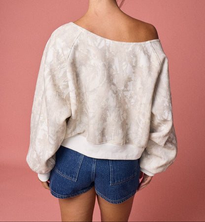 Camo Print Off-shoulder Ls Top