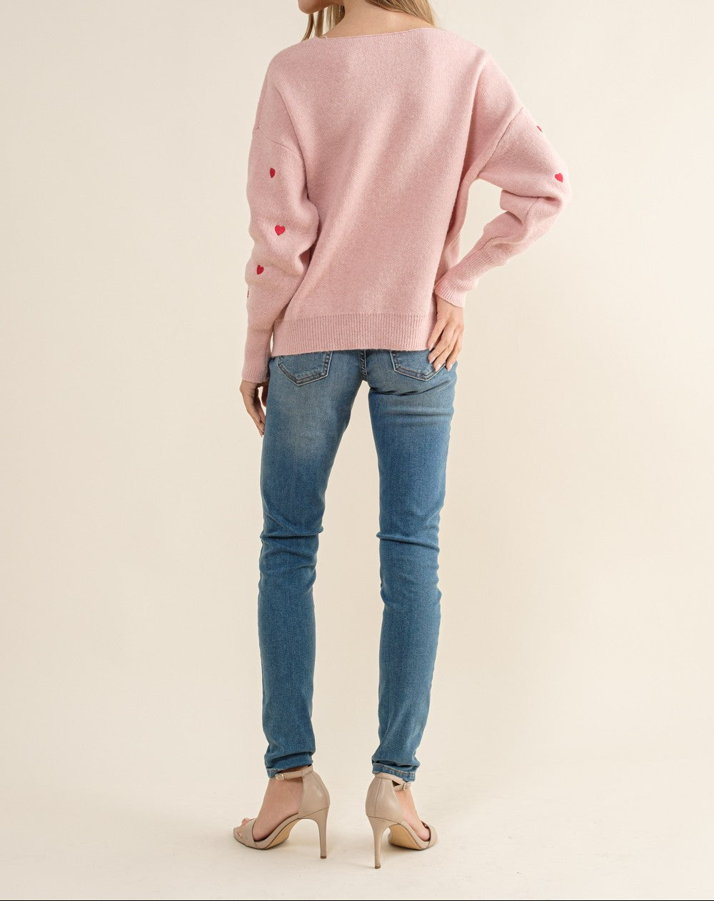 Heart Pattern Boxy Knit Pullover Sweater