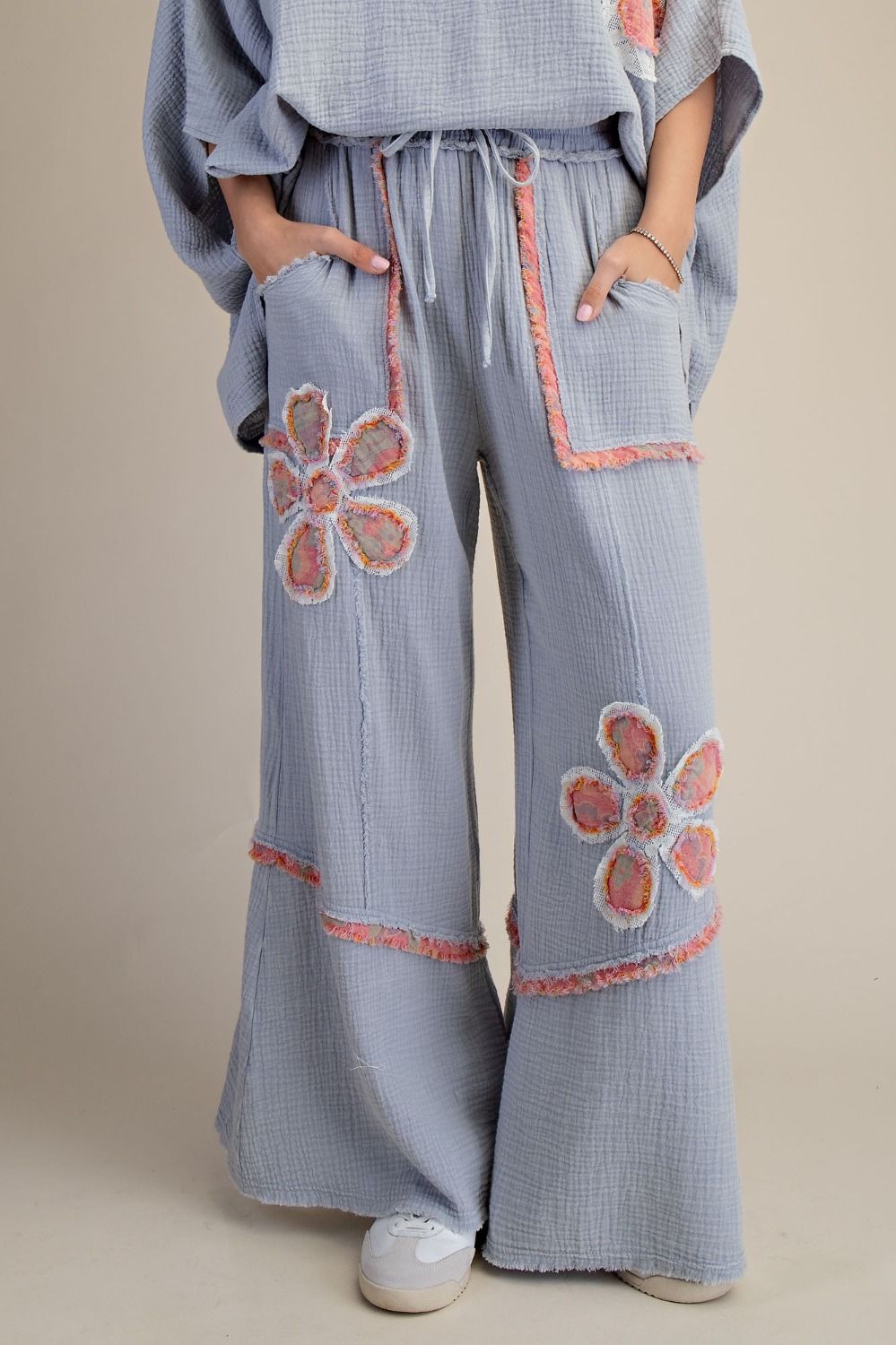 Patch Detail Gauze Pant Set - Brazos Avenue Market 