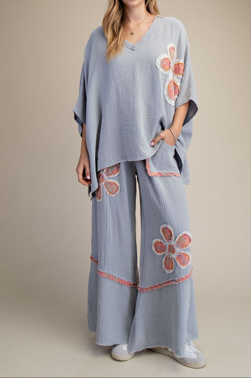 Patch Detail Gauze Pant Set - Brazos Avenue Market 