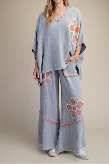 Patch Detail Gauze Pant Set - Brazos Avenue Market 